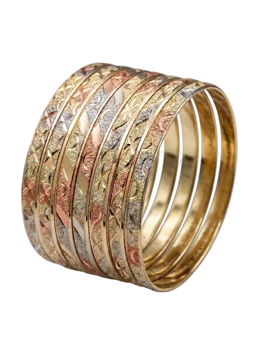 Tri-Color Semanario 7-Day Bangle Set 6MM – Gold, Silver & Rose