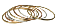 7 Day stackable semanario bangle set - 2mm gold silver tri color