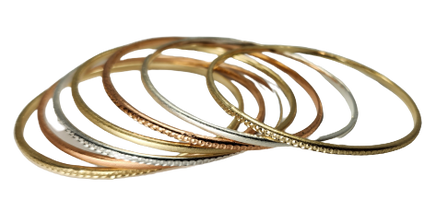 7 Day stackable semanario bangle set - 2mm gold silver tri color
