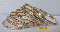 3Tonw Tri-Color Shimmer Oro Laminado Bangle Bracelets 6MM -  (1 Dozen)