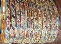 3Tonw Tri-Color Shimmer Oro Laminado Bangle Bracelets 6MM -  (1 Dozen)