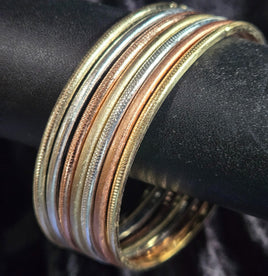 7 Day stackable semanario bangle set - 2mm gold silver tri color