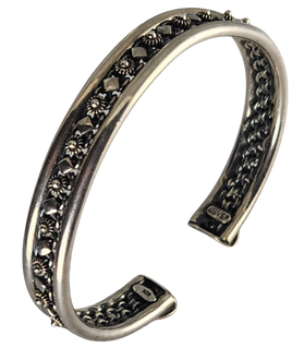 Dok Phikoun 925 Sterling Silver Adjustable Open End Cuff Bangle Bracelet 10mm Wide