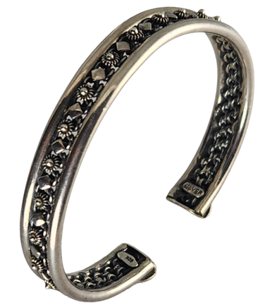 Dok Phikoun 925 Sterling Silver Adjustable Open End Cuff Bangle Bracelet 10mm Wide