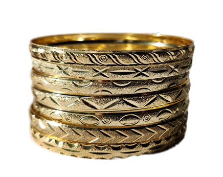 Mexican Semanario 7 Day - Oro Laminado Gold Layered Diamond Cut Bangles 6MM