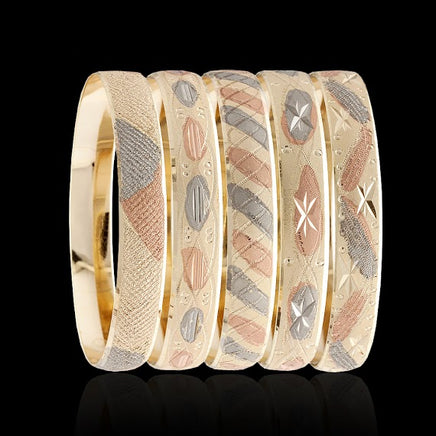 3Tone Laser Cut Gold Layered Bangle Bracelets 10MM (6 PIECES)