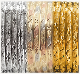 Set of 12 | Dozen Bangle Bracelets – Choose Silver, Gold, Tri-Tone, or Mixed Dozen