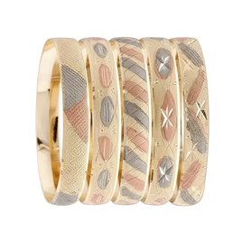 3Tone Laser Cut Gold Layered Bangle Bracelets 10MM (6 PIECES)