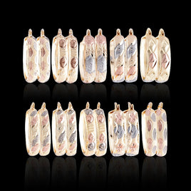 3-Tone Bangle Hoop Earrings - 6 Pairs / 12 Pieces - Size 0
