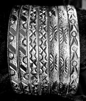 Mexican Semanario 7 Day Silver Layered Diamond Cut Bangles 6MM