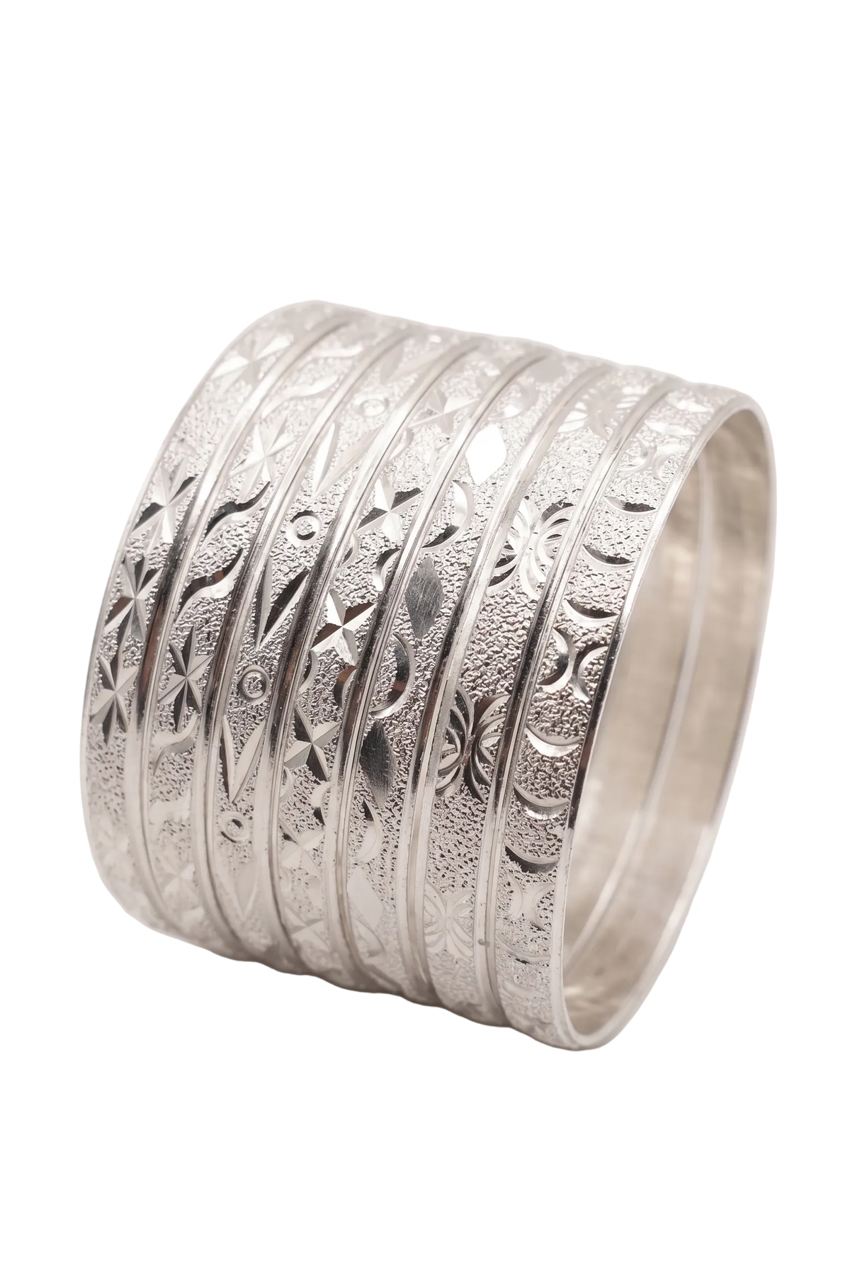 Mexican Semanario 7-Day Silver Layered Diamond Cut Bangles 6MM