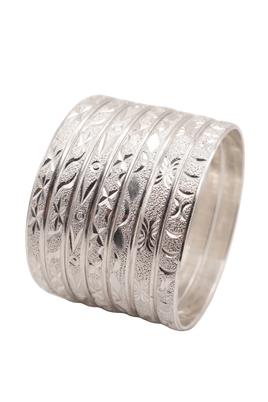 Mexican Semanario 7 Day Silver Layered Diamond Cut Bangles 6MM
