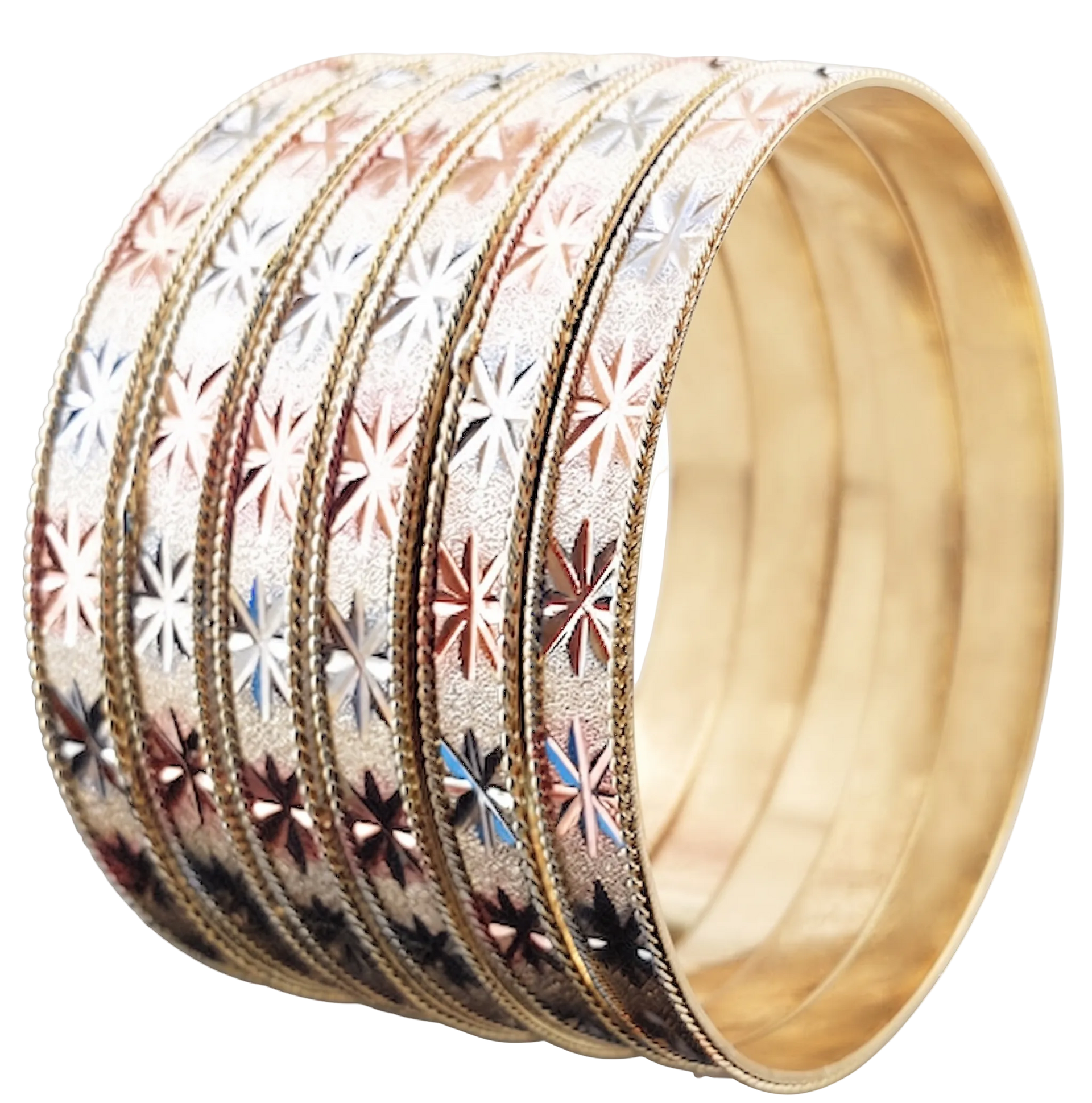 Tri Color Rope Bordered Shimmer Bangles - 6MM - Style 3